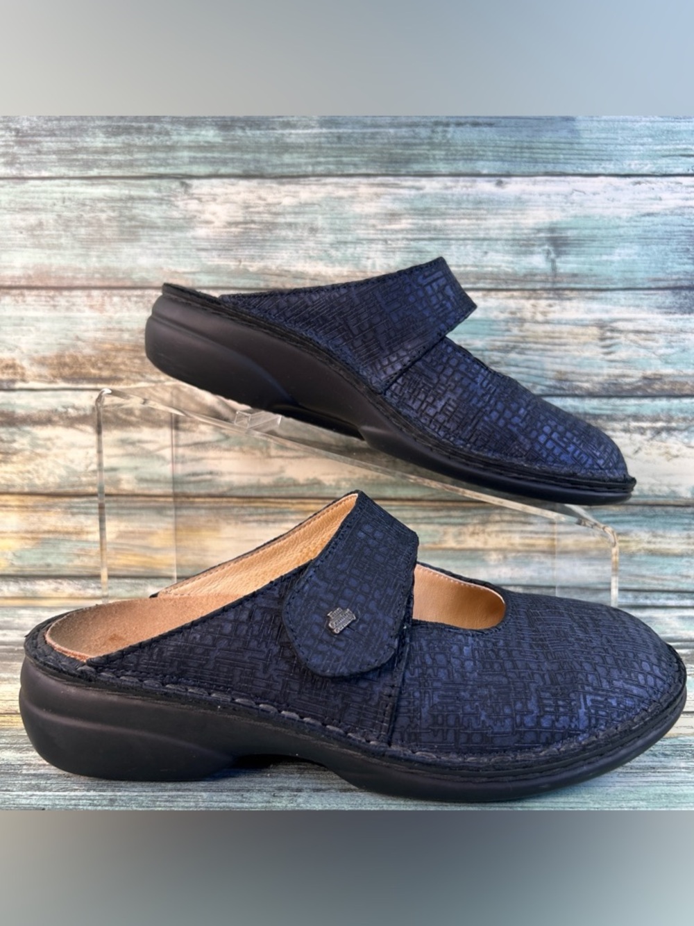 Finn Comfort Sandford Mary Jane Backless Clog Womens 6 Blue Leather Comfort Shoe